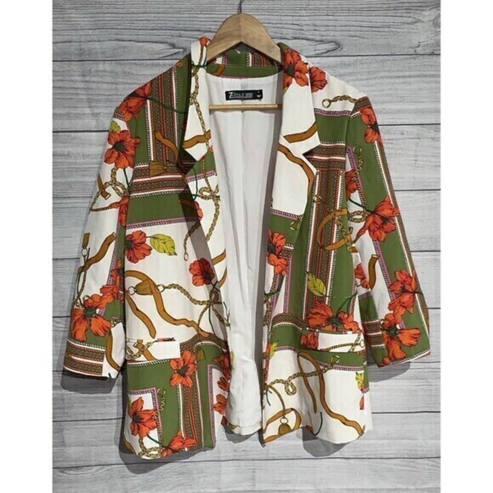 7th Avenue Design Studio New York And Company Orange-Green Floral Blazer Size XL